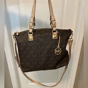 Michael Kors Brown Jet Set Logo Multifunction Tote Shoulder Bag Purse